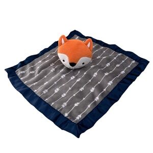 Parents Choice Fox Security Blanket Lovey Grey White Arrows Navy Blue Satin Trim